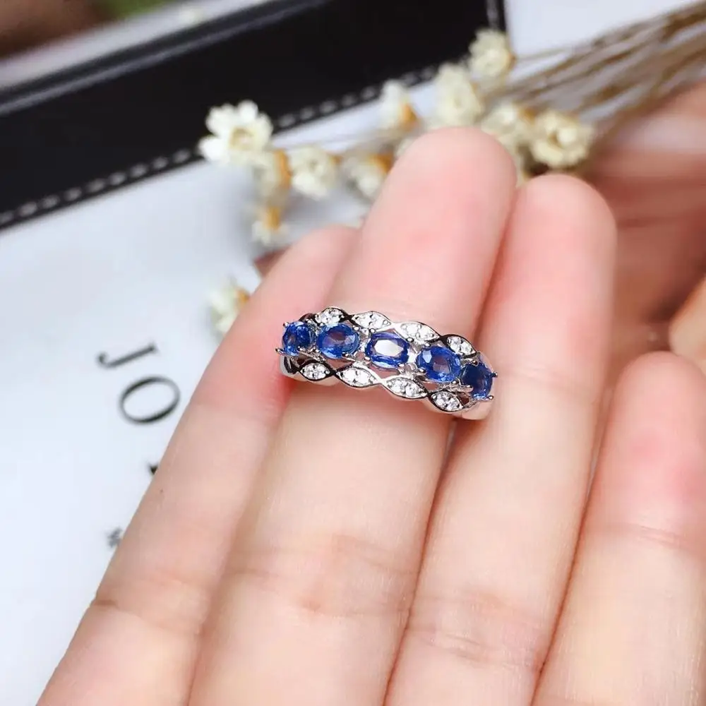 Модное голубое сапфировое кольцо из драгоценных камней с серебряными ювелирными