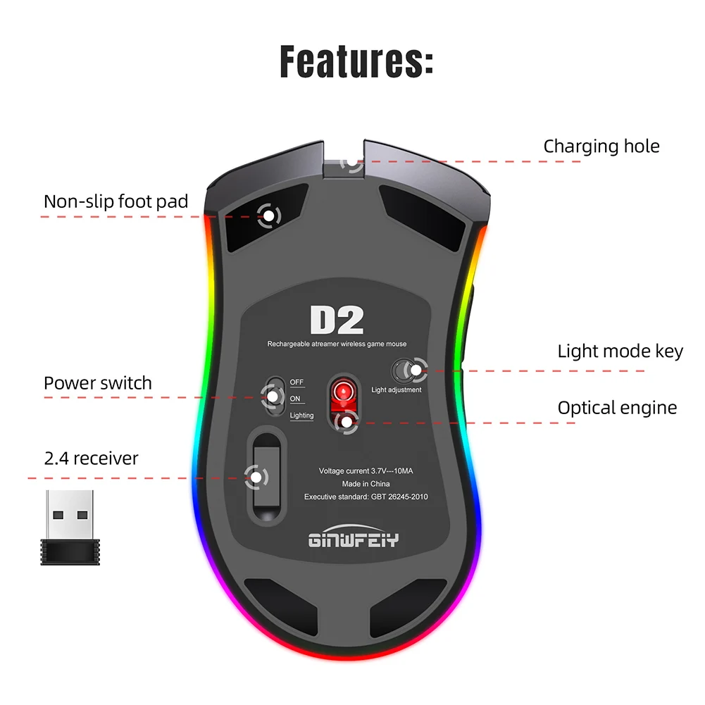 2 4ghz wireless mouse 7 button rgb backlit optical computer gaming mouse lightweight hollow out shell gamer mice for laptop pc free global shipping