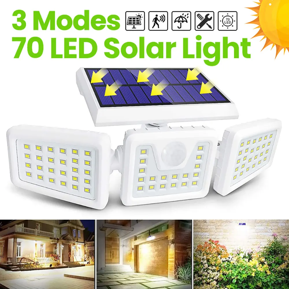Bright Wireless Wall Lamps 70 LED Outdoor Solar Light Flood PIR Motion Sensor IP65 Waterproof Garden Lights | Лампы и освещение