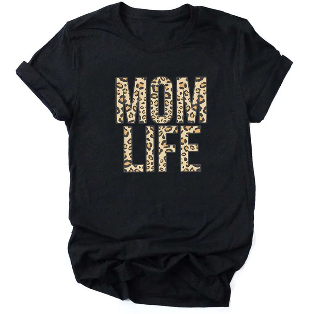 Женская футболка с леопардовым принтом MOM LIFE коротким рукавом | одежда