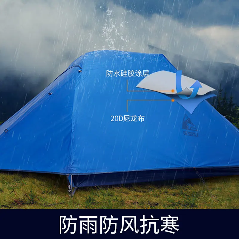 Verkaufen Hewolf Outdoor Camping Camp 2-4Persons Silikon Zelt Professionelle Ausrüstung Feld Doppel-schicht Regen-proof Aluminium PoleTent