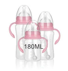 1 шт PP бутылочка для кормления ребенка безопасная пластиковая BPA бесплатно противоскользящая Детская Бутылочка для молока 320 мл с соломинкой для бутылочки для кормления младенцев - Цвет: Pink-180ML