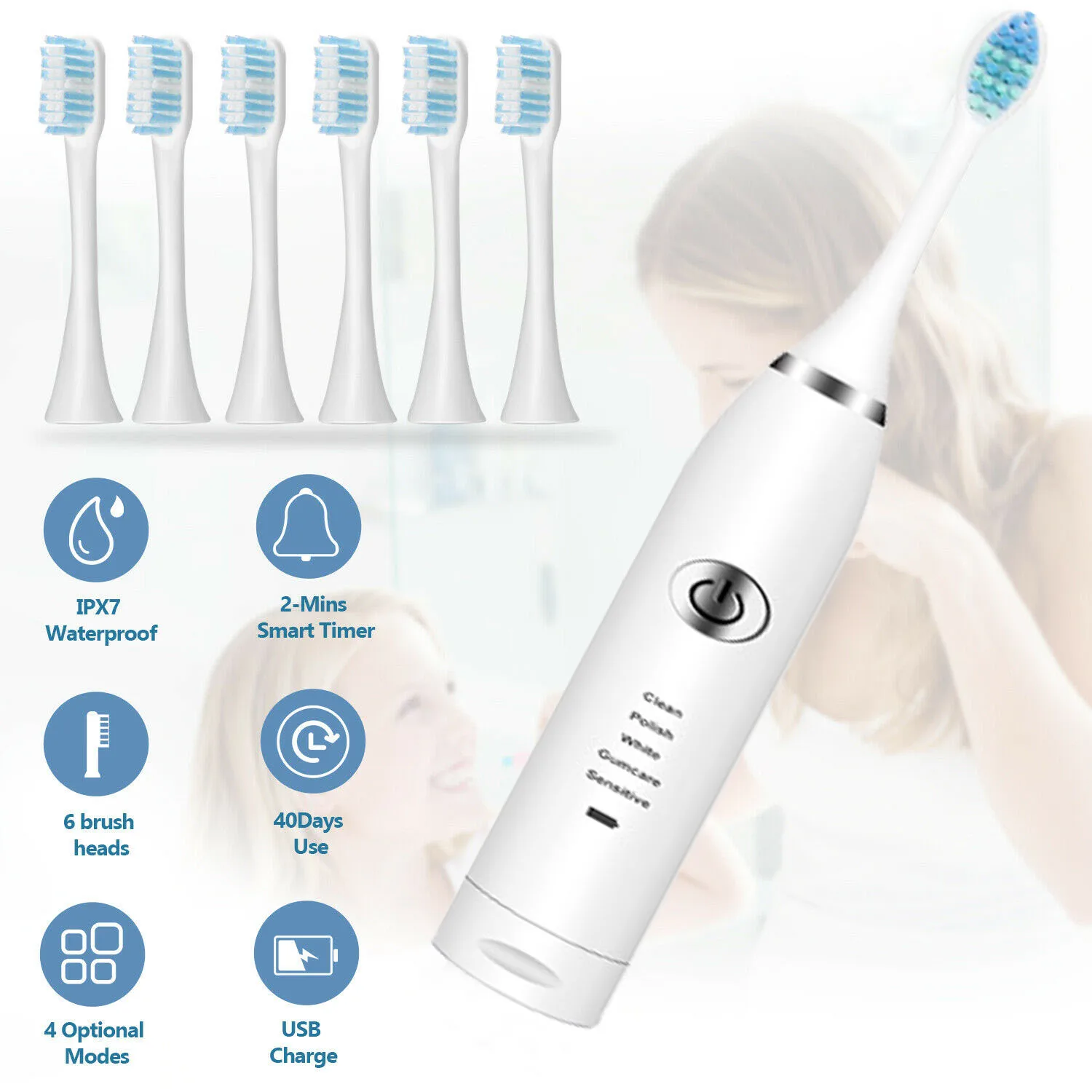

Sonic Electric Toothbrush Ultrasonic Smart Tooth Brush Whitening Teeth 5 Mode Rechargeable Waterproof Automatic Tooth Brush Set