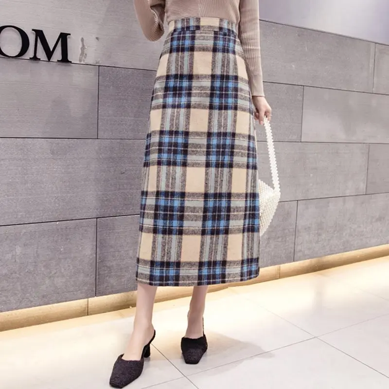 Облегающая клетчатая юбка в стиле ретро с высокой талией осенне-зимняя