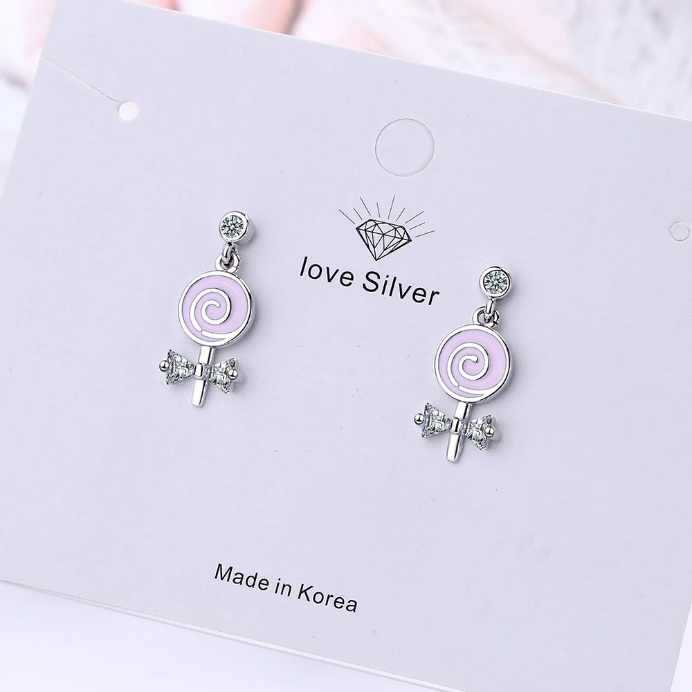

925 Sterling Silver New Woman Fashion Jewelry High Quality Crystal Zircon Lollipop Pink Long Tassel Simple Earrings