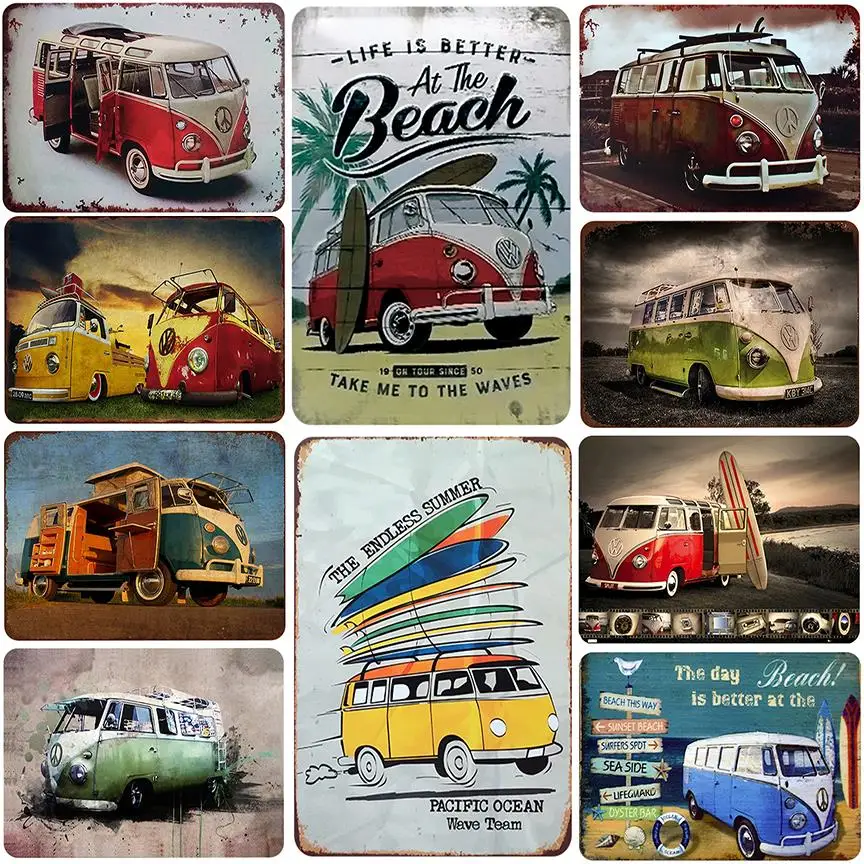 

Vintage Bus Car Metal Signs Retro Tin Plate Painting Wall Decoration For Home Bar Gym Garage