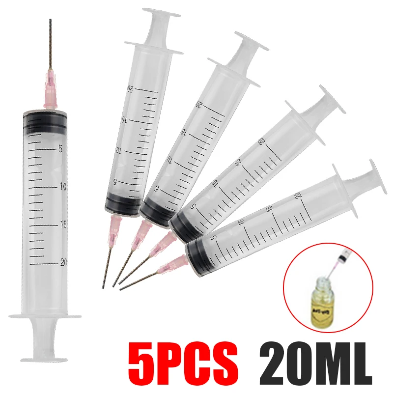 

5Pcs Plastic Syringe Injector 20ml with Needles Liquid Vaporizer Spraying Rubber Pistons For Filling and Mixing of Liquids