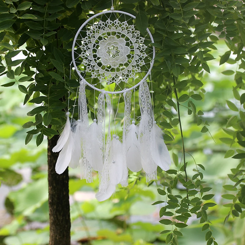 

White Lace Tassel Catching Monternet Large Dream Catcher Creative Feathers Pendant Wedding Home hanging Decoration Art Gifts 1PC