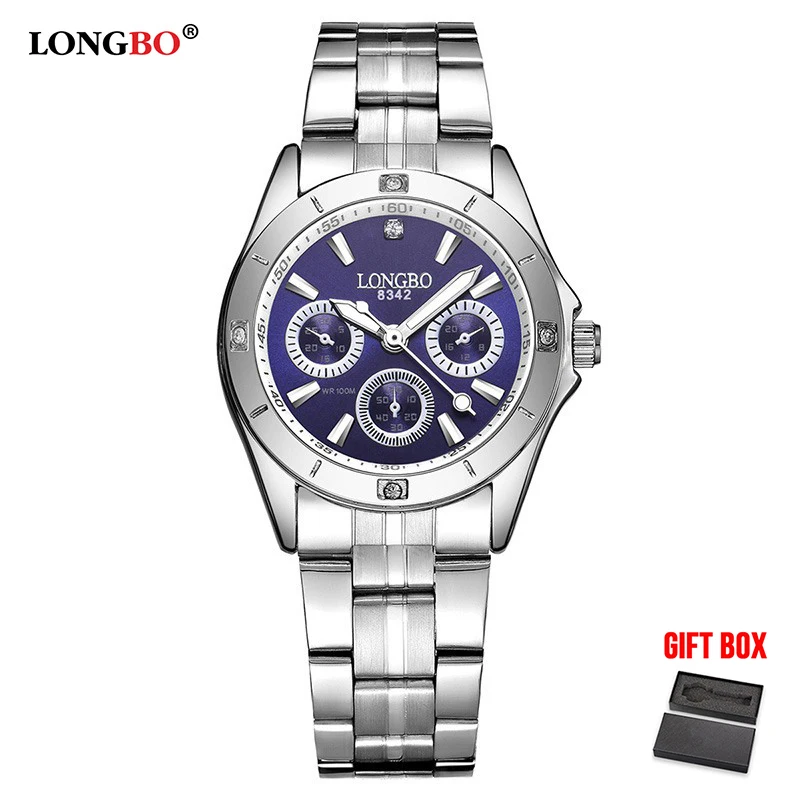 DarkBlue LadywithBox LONGBO Брендовые спортивные военные наручные часы пара из нержавеющей стали Кварцевые часы мужские часы для отдыха Relogio Masculino - Цвет: DarkBlue LadywithBox