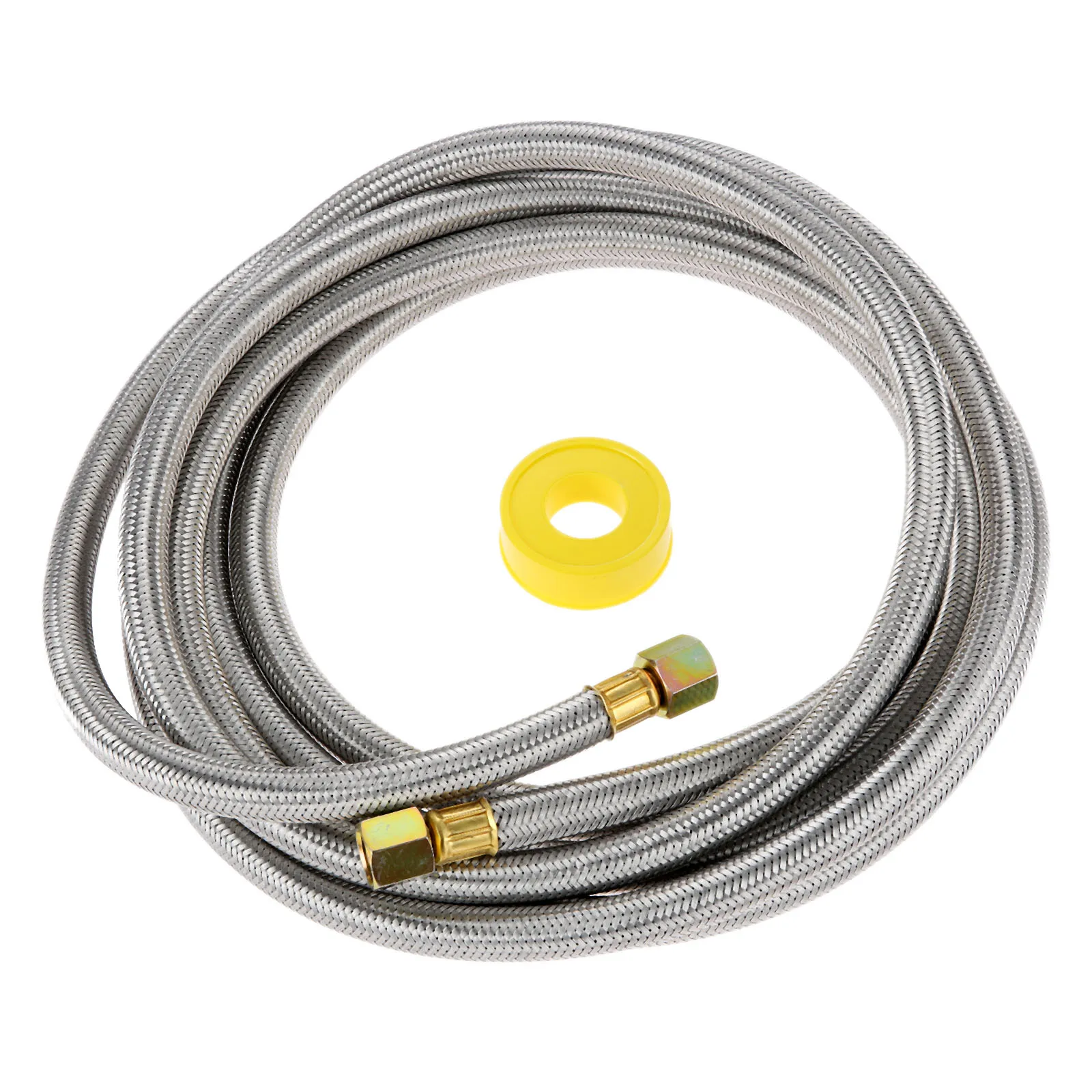 16Ft Stainless Steel Braided BBQ Grill Extension Propane Hose 3/8 Female Flare Threads with Gas Line Pipe Thread Tape