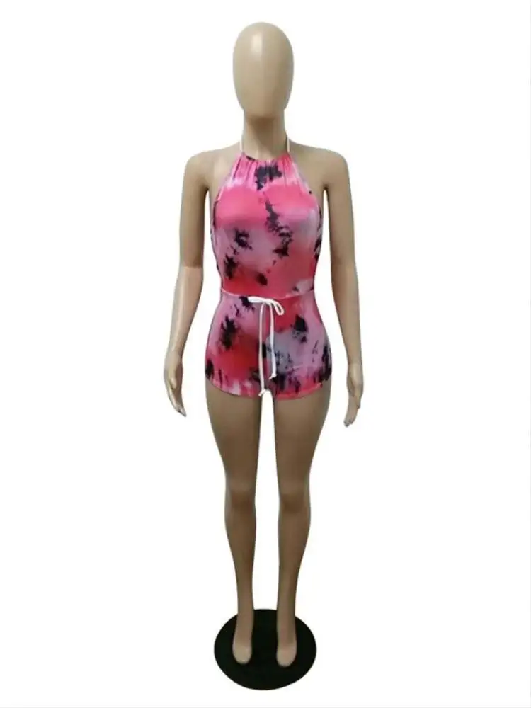 

corset sexy party night tie dye graffiti short romper sexy women dropshipping jumpsuits