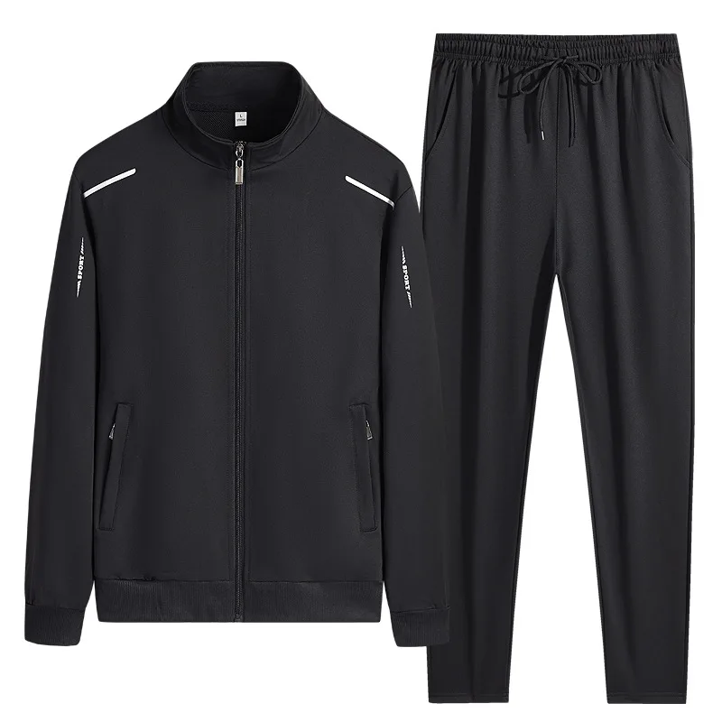 

Men's Sports Set Jacket Trousers Two-Piece Spring Autumn Korean Solid Stand Collar Cardigan Long-Sleeve Top Elastic Waist Pants