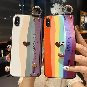 rainbow watercolor wrist strap holder case for samsung s21 s22 pro s8 s9 s10 s20 fe note 20 ultra 10 8 9 a33 53 73 m52 tpu cover free global shipping