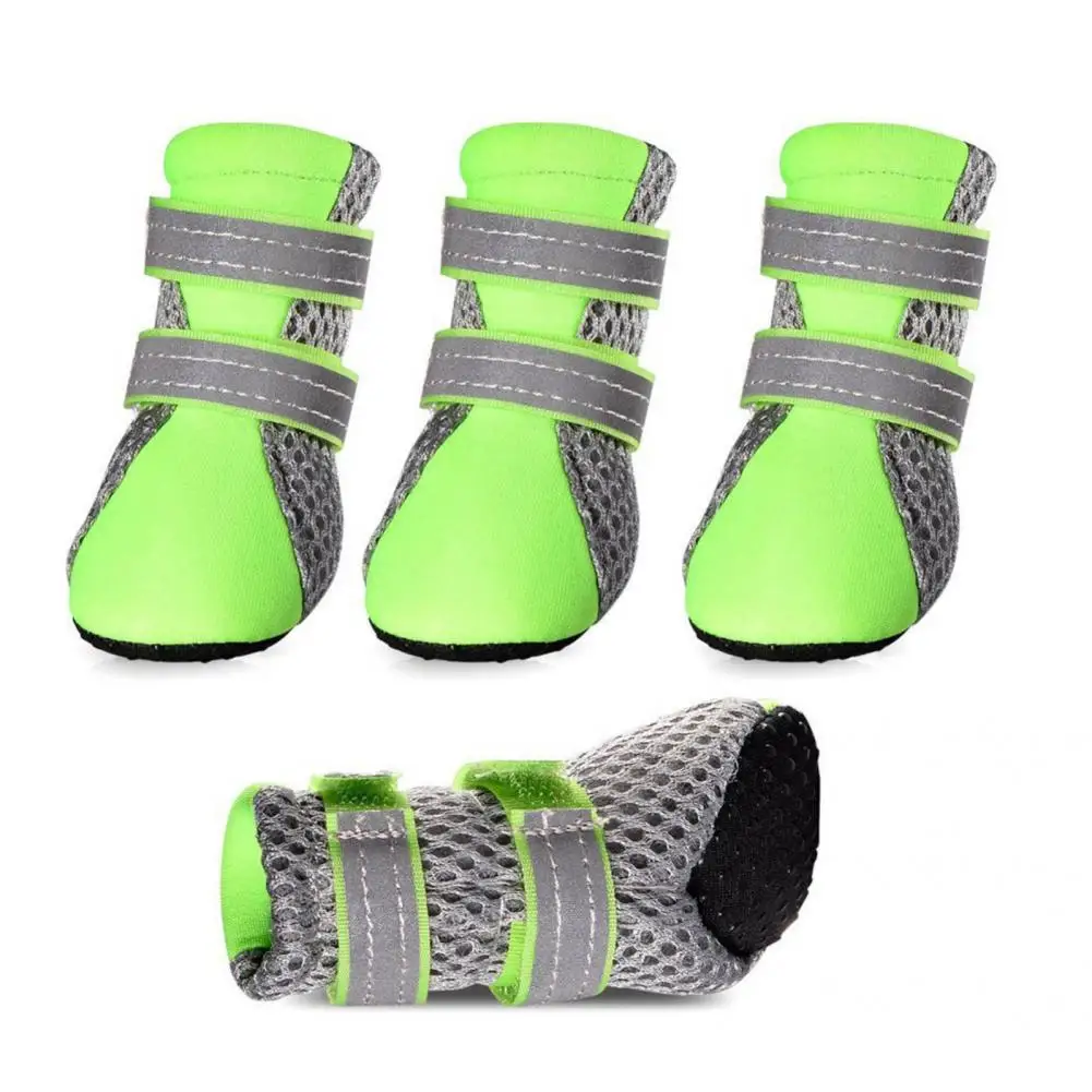 

4Pcs Pet Sneakers Reflective Fastener Tape Anti-skid Breathable Pet Dogs Mesh Sneakers for Outdoor