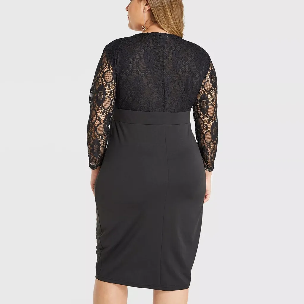 Женское платье большого размера сексуальное v-образный вырез кружево длинный
