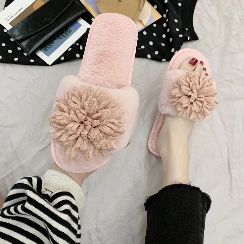 Домашние плюшевые женские шлепанцы однотонная нескользящая обувь для дома на