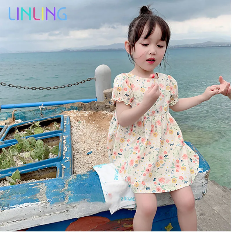 Платье для девочек летнее с коротким рукавом платье принцессы цветочным