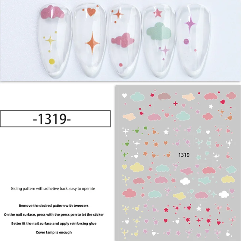 

5PCS Cute Cartoon Image Flowers Fruits Rainbows Nail Sticker Back Glue Nail Art Decorations Nail Decals Design