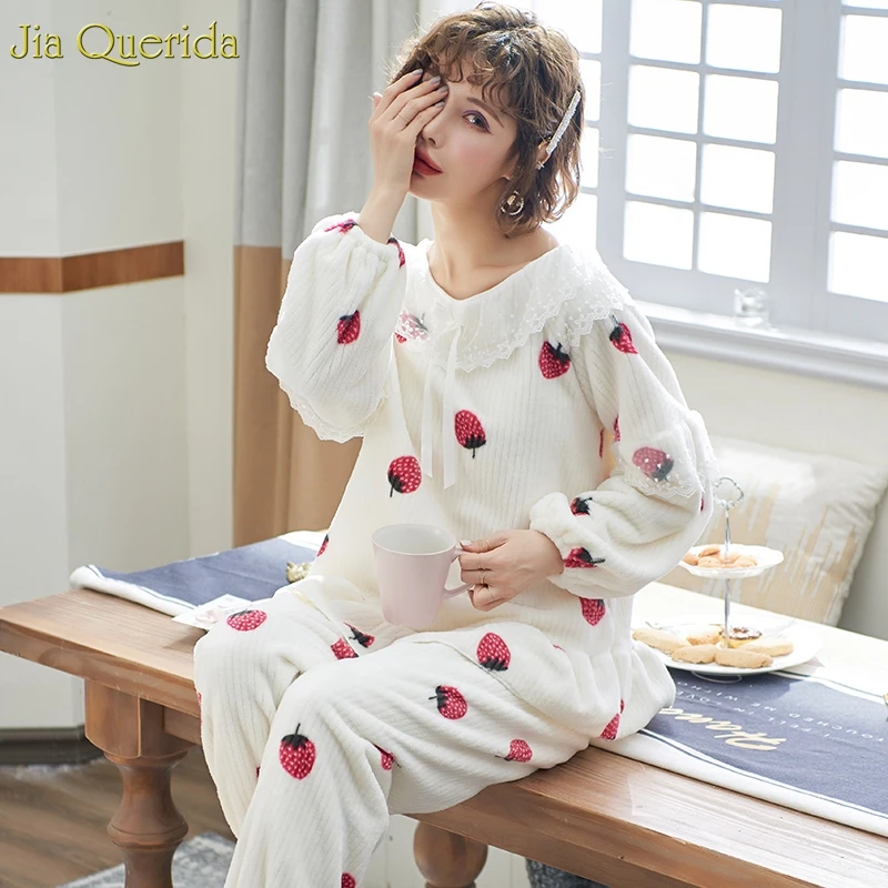 Фланелевые пижамы зимняя Домашняя одежда брюки с рюшами рукава фонарики принт