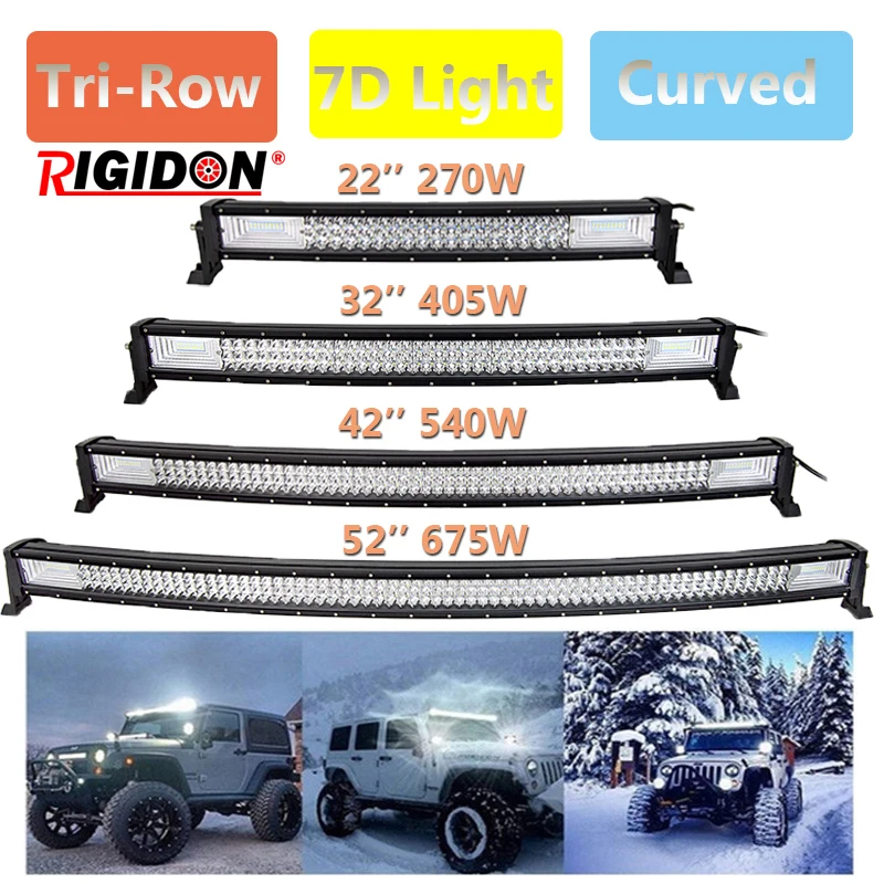

RIGIDON Curved Led Work Light Bar 22/32/42/52inch 7D Tri Row Combo Beam for Offroad 4X4 4WD Truck SUV ATV Boat Car Driving Light