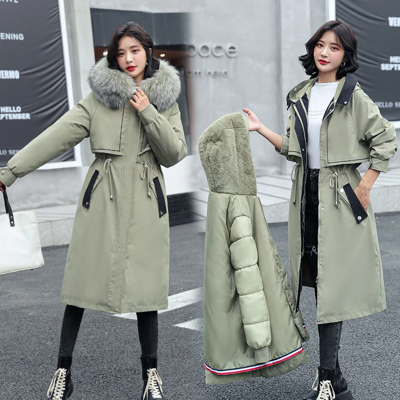 2022 new -30 Degrees Snow Wear Long Parkas Winter Jacket Women Fur Hooded Clothing Female Fur Lining Thick Winter Coat Women