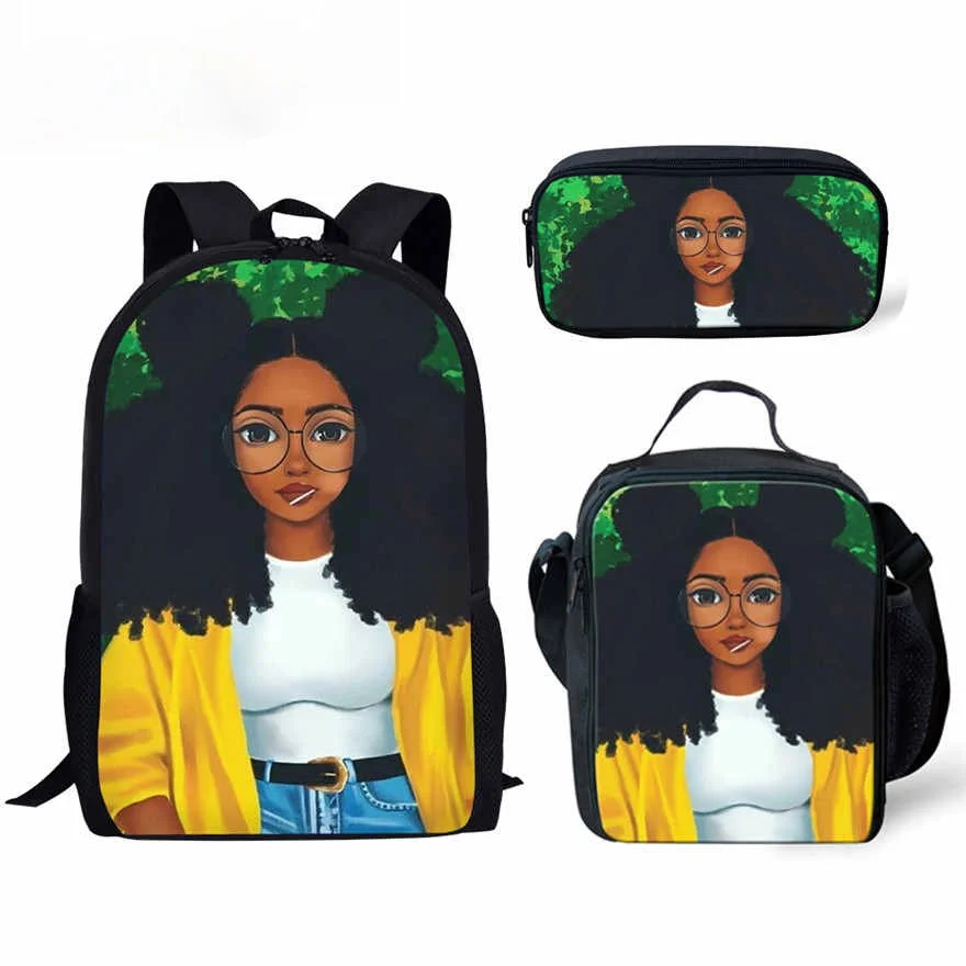 DropShipping Art Girls Print School Bags Set Bookbags for Teenage Boys 3pcs/set Primary Backpack with Lunch Box Pencil Bags