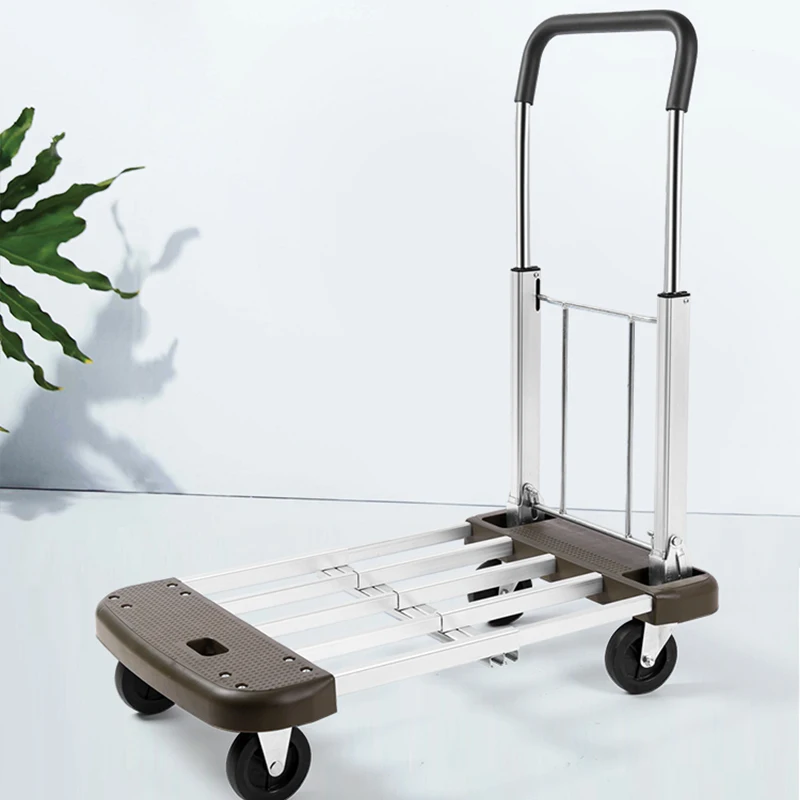 Aluminum Alloy Truck Small Pull Cart Pull Cargo Folding Portable Trolley Household Telescopic Trailer 150kg Load-Bearing