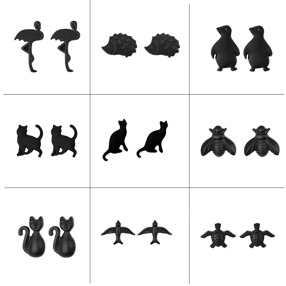 Kirykle милые черные серьги гвоздики Пчелка в виде кота черепахи единорога медные