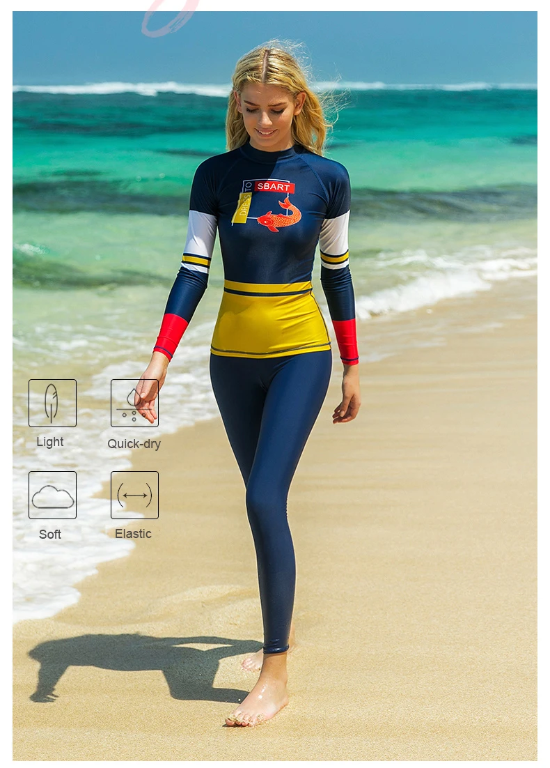 Женский купальный костюм SBART с длинным рукавом цифровым принтом лайкра защита от