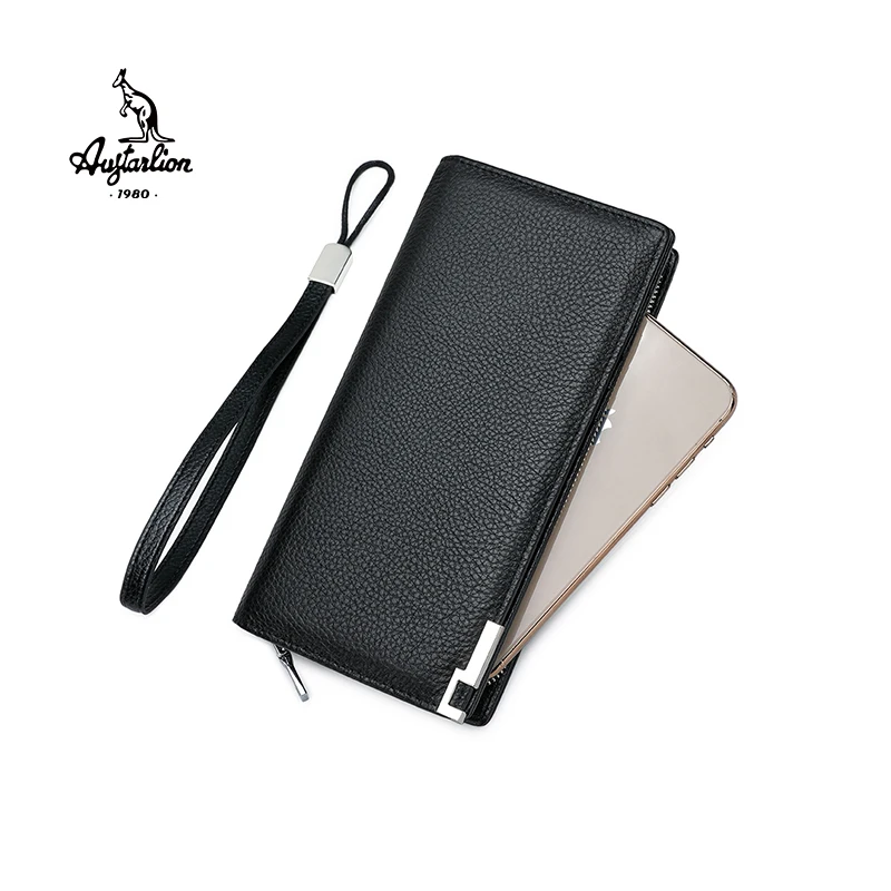 Genuine Leather Purse Men Bifold Long Designer Cash Coin Pocket Card Holder Clutch Bag Vintage Male Wallet Without Boxs | Багаж и сумки