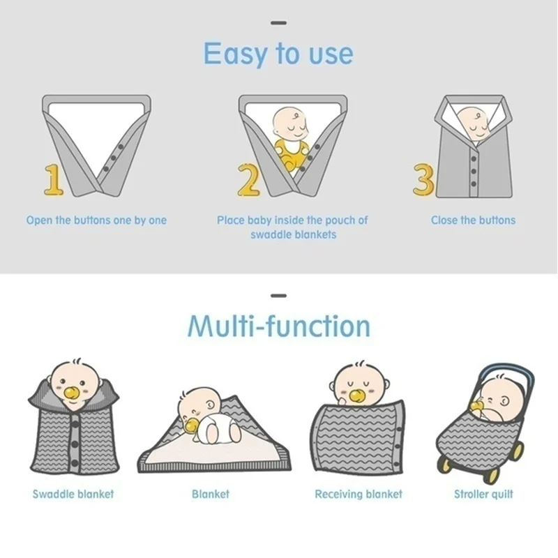 

Multicolor Newborn's Pram Warm Knitting Sleeping Bag Baby's Soft Outdoor Sleeping Blanket Infant Knit Swaddle Towel Sleep Sack