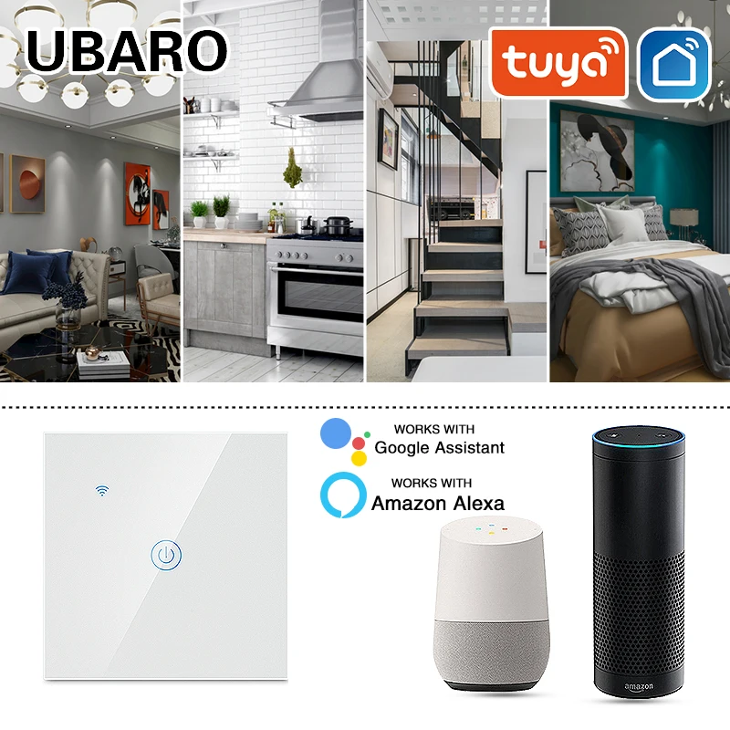 Стеклянная панель UBARO Tuya переключатель Wi-Fi для умного дома Google Assistant Alexa голосовое