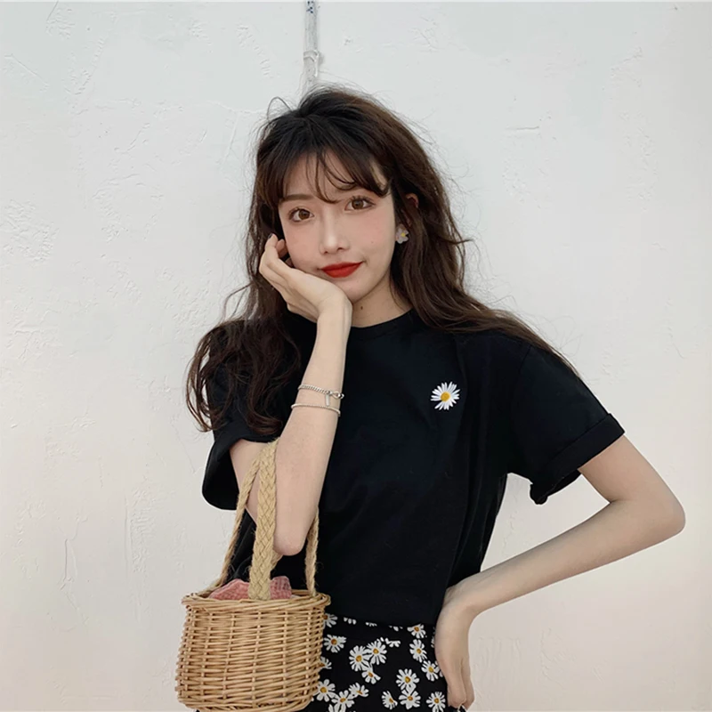 Футболка женская с коротким рукавом и мультяшным принтом простая повседневная