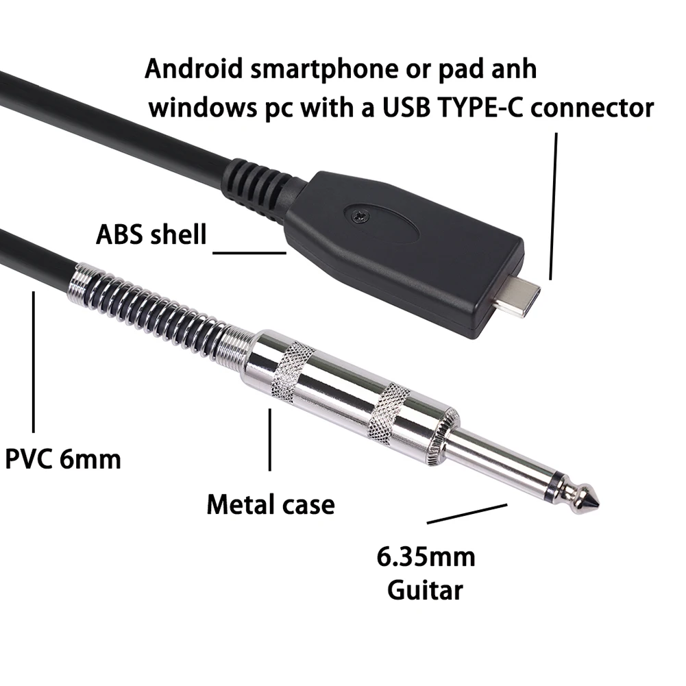 Тип USB C Male к 6 35 мм Мужской кабель гитарный аудио Запись адаптер Шнур гитары