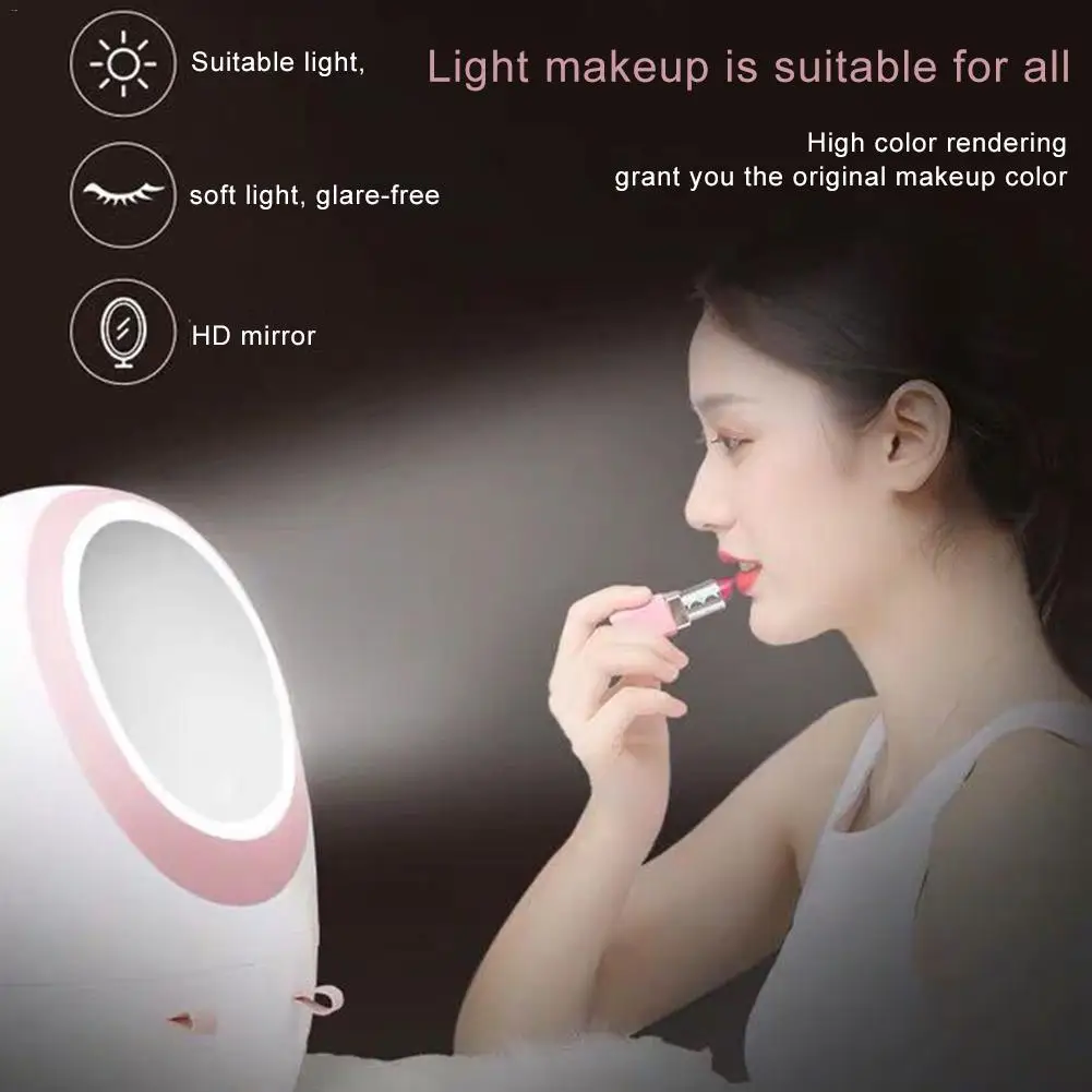 Cosmetic Storage Box With LED Light Mirror Portable Cosmetics Case Makeup Brush Holder Organizer Dustproof |