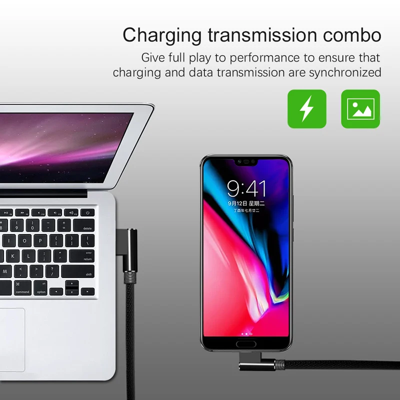 Oppselve Micro USB Type C Fast Charging L Shape Cable for Sumsang Galaxy S21 S20 Huawei Type-c L Elbow Android Mobile Phone Wire