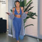 Женский спортивный костюм Sisterlinda, спортивный костюм из двух предметов, топ с V-образным вырезом и бюстгальтер, эластичные леггинсы для тренировок, 2019