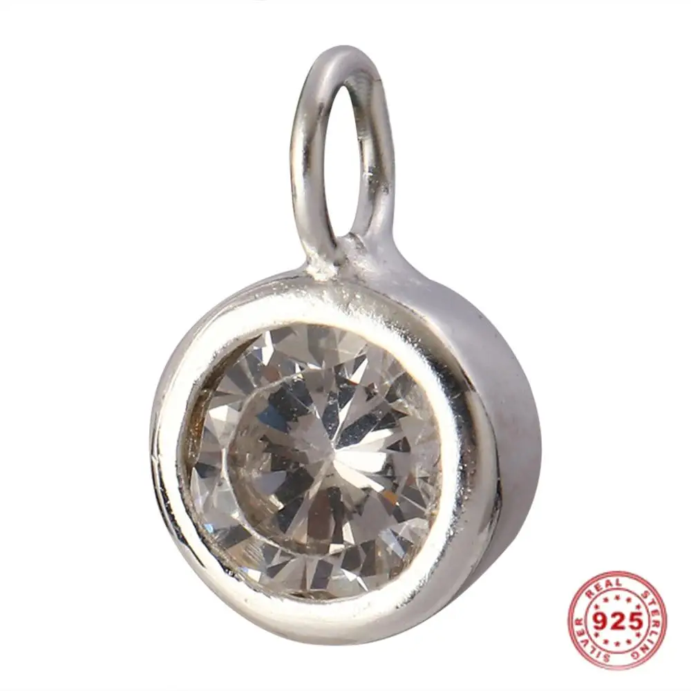 

925 Sterling Silver Pendant Charms Silver Golden Round Clear Rhinestone 8mm( 3/8") x 5mm( 2/8"), 1 Piece (B0116873)