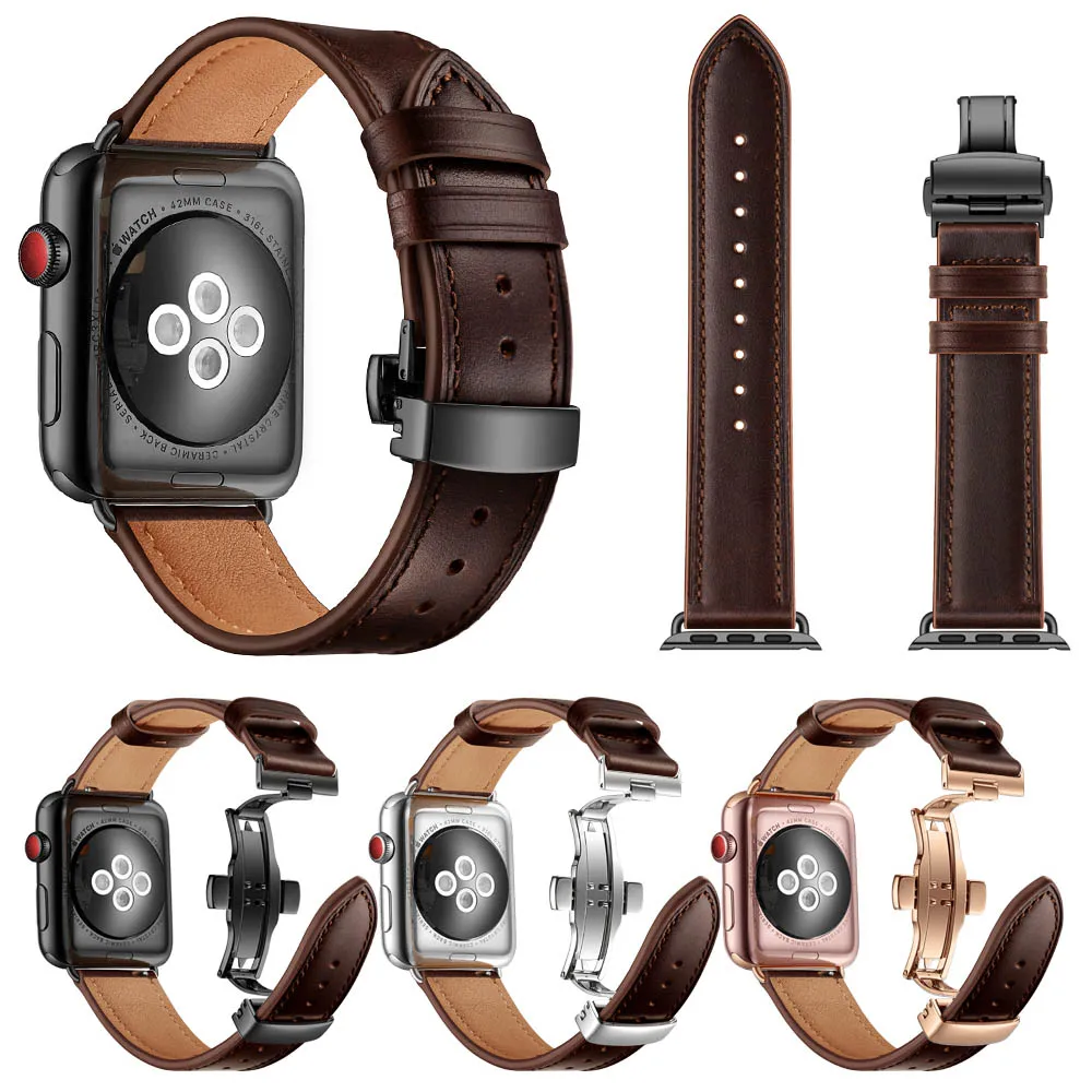

Ремешок из натуральной кожи для Apple Watch SE Band Series 6 5 4 3, браслет в деловом стиле, с масляным воском, 40 мм 44 мм 38/42 мм