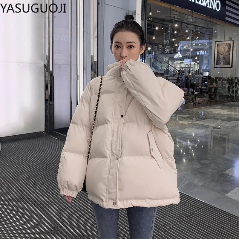 

YASUGUOJI новая куртка с хлопковой подкладкой, стеганая хлопковая ткань, женское Свободное пальто средней длины в Корейском стиле, зимнее модно...