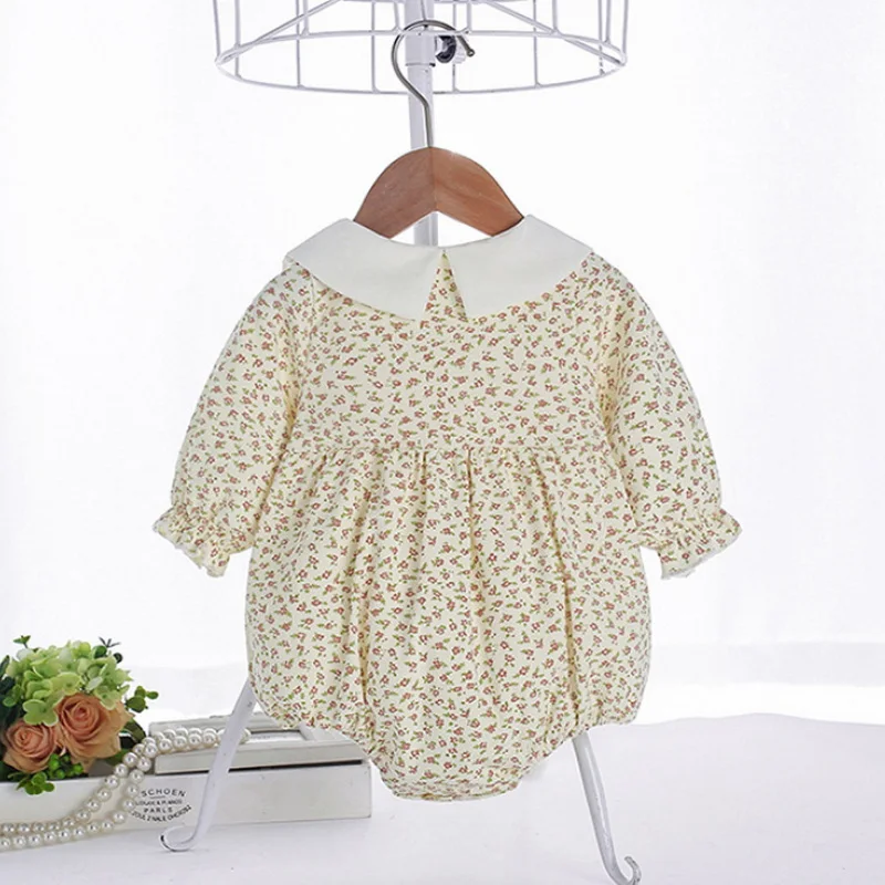 2021 nuevo oto&ntilde;o Body para beb&eacute; manga larga cuello Peter Pan bordado Floral princesa mono ropa reci&eacute;n nacida E5365-1