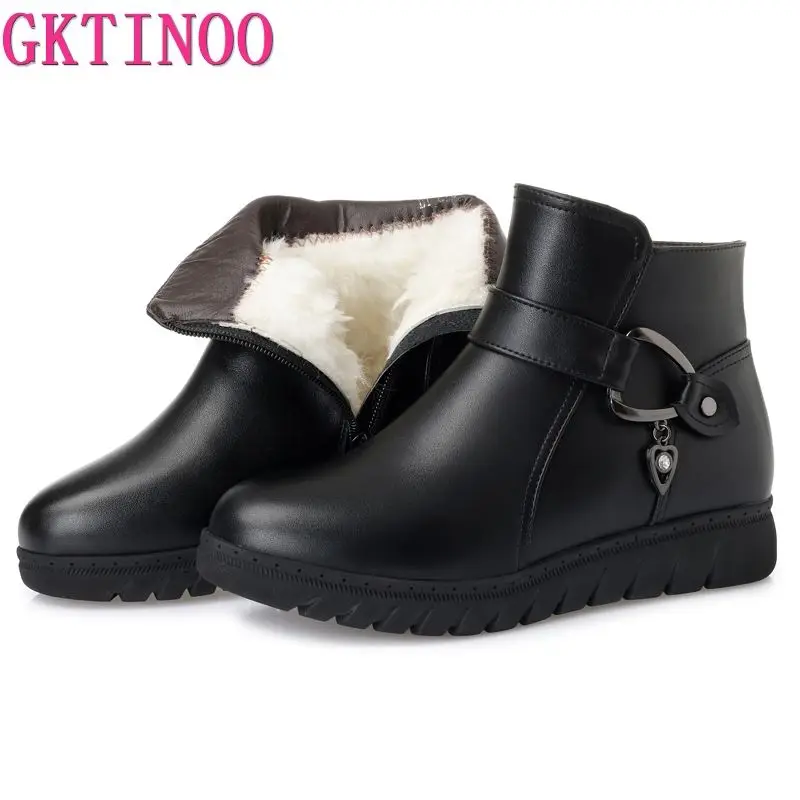 Женские ботинки на плоской подошве GKTINOO теплые удобные зимние из плюша или шерсти