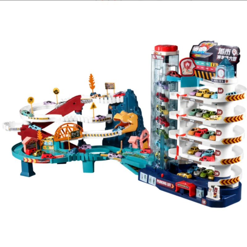 

Dinosaur Electric Rail Car Building Parking Lot Adventure Racing Rail Car Toys Children Brain Mechanical Interactive Rail Cars