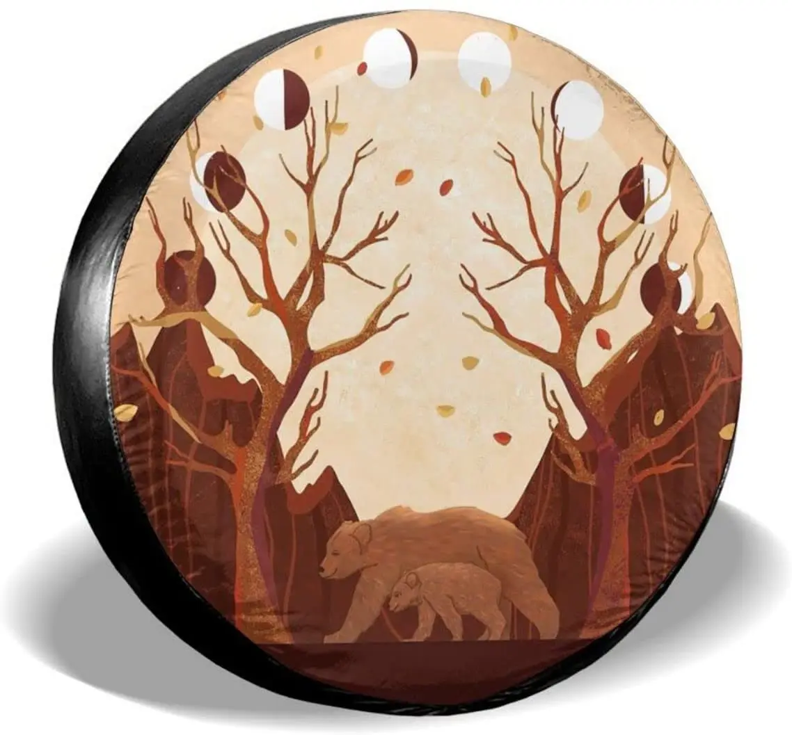 

Bear and Baby Bear Spare Tire Cover Moon Tire Cover for RV Trailer Camping SUV Truck Wheel Accessories 14 Inch