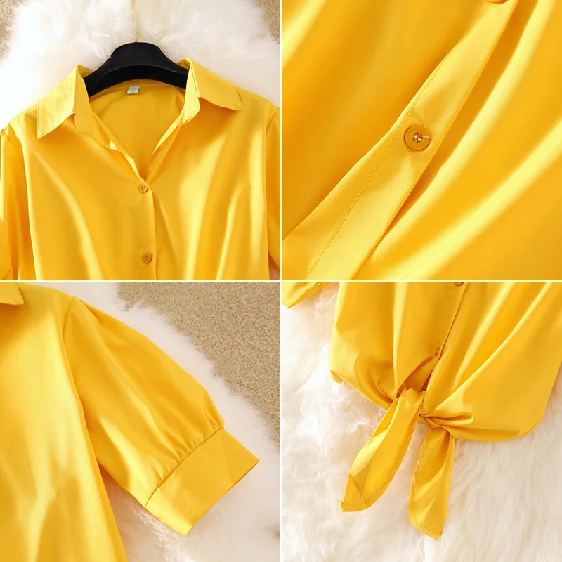 Женская синяя блузка с коротким рукавом Повседневная Свободная рубашка для