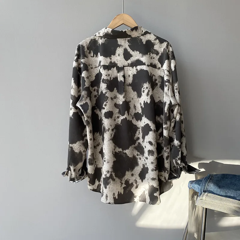

Vintage Ink Printing Casual Women Blouses Turn-down Collar Long Sleeve Chiffion Shirts 2021 Spring Summer Chic Fashion Blusas