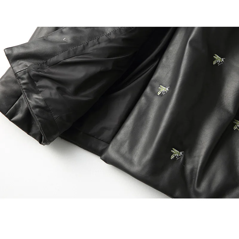 High Quality Black Printed Autumn Winter Mink Fur Collar Long Sheepskin Fur Down Coat SheepSkin White Duck Down Office Jacket