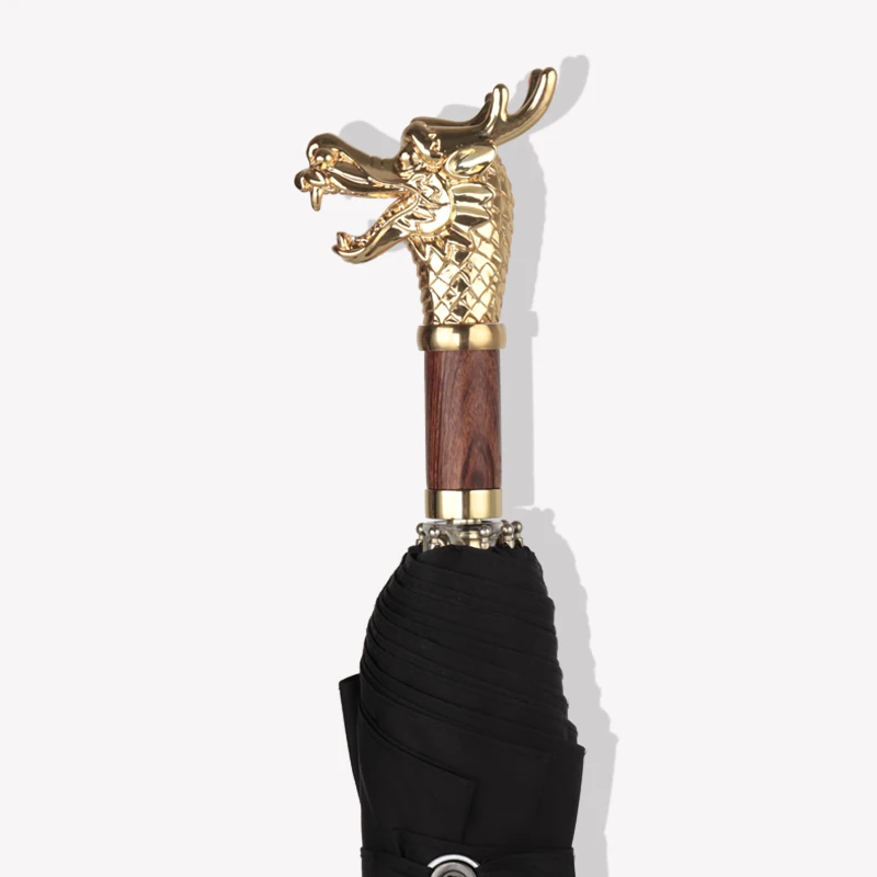 Economici Drago Maniglia Ombrello Pioggia Degli Uomini Di Lusso Di Affari Antivento Tre Ombrello Pieghevole Nero Outdoor Antistorm Ombrello Vintage U5B