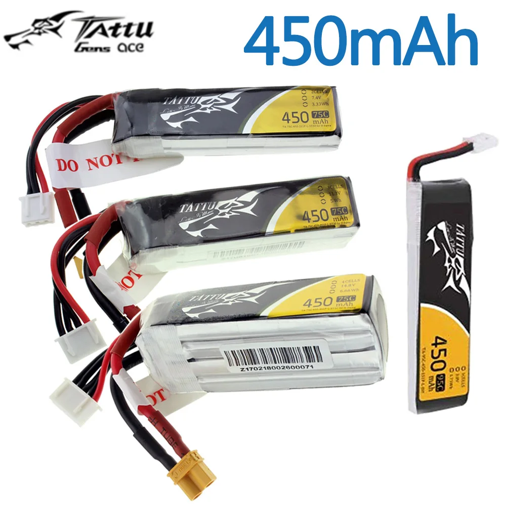 Литий полимерный аккумулятор Tattu 3 8 V 7 4 11 1 450mAh 1S 2S 3S 4S 75C 95C с разъемом XT30 большой