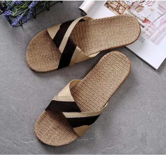 Мужские летние сандалии дышащие льняные Нескользящие плоская подошва
